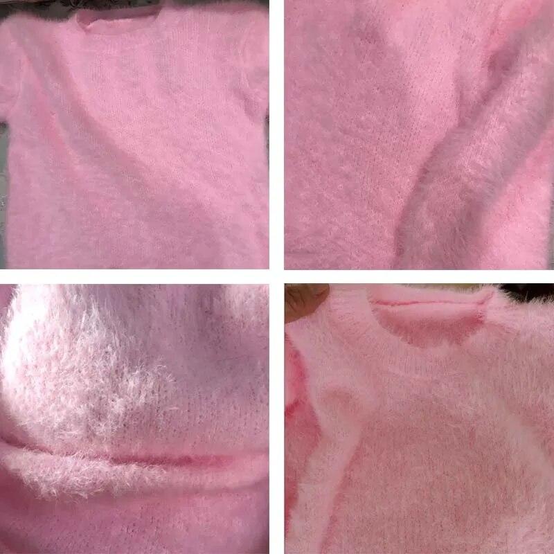 Mohai, dzianinowy, podstawowy, damski ciepły sweter z okrągłym dekoltem, różowy, krótki top, słodki, dojazdy, Casual, jesienno-zimowy sweter