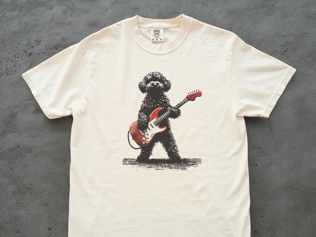 Cavapoo Rocker T-Shirt: Hund spielt Gitarre, Musikliebhaber Geschenk für Cavapoo-Mamas und -Papas