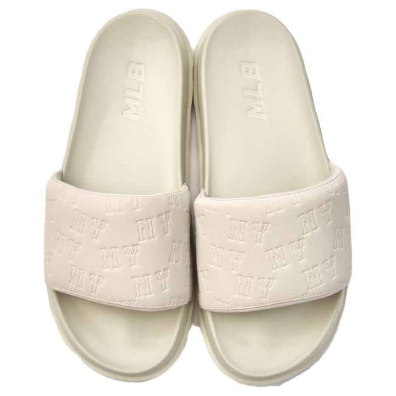 MLB MONOGRAM Series New York Yankees Team Slip Resistant Abrasion Resistant Slide Slippers Unisex Heather Gray Sand Sneakers 3ALPSM153-50SAM
