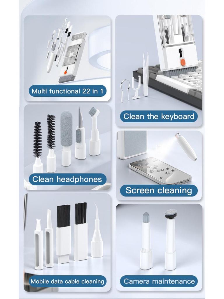 22-in-1 Multifunctional Cleaning Kit for Keyboard, Screen, Laptop & Headset
