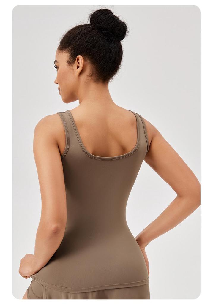 European & American Quick-Dry Yoga Vest: Nude Feel, Slimming, Tight-Fit, Square Neck Running Top