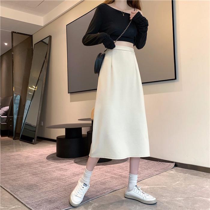 2022 Autumn Plus Size High Waist Midi A-Line Black Bodycon Skirt