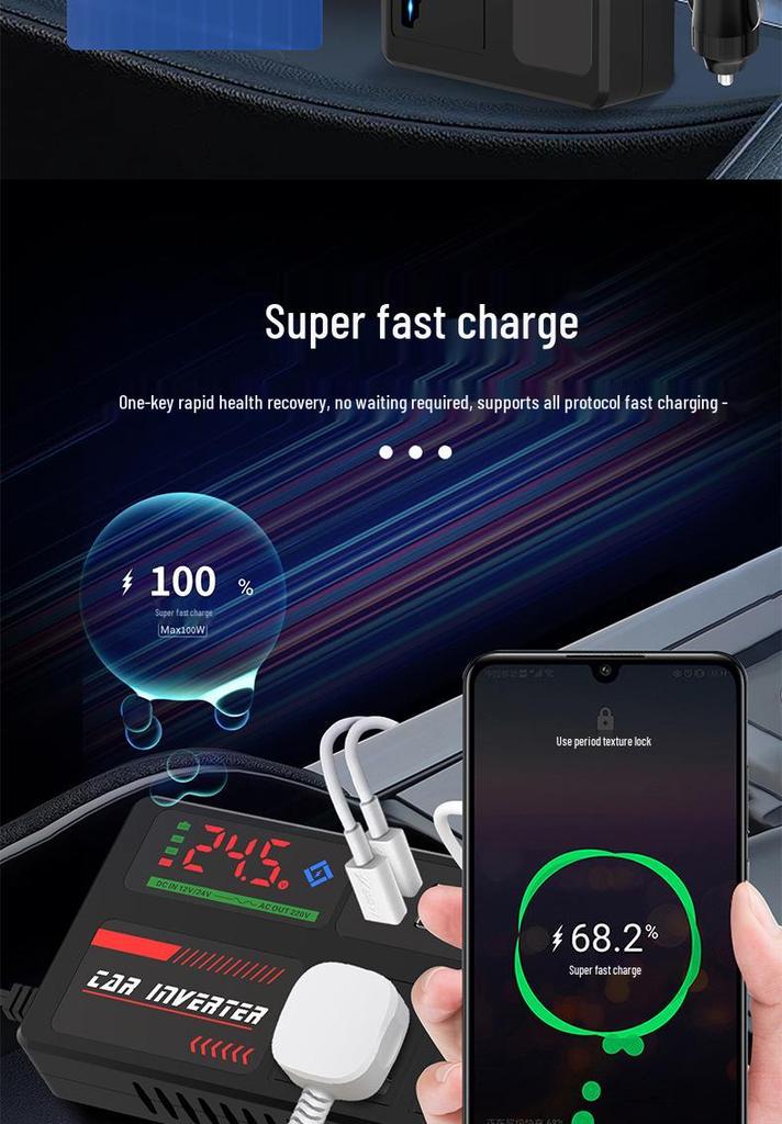 High Power Smart 12V/24V to 220V Car Inverter Charger