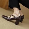 Fashion 2025 New Spring/Autumn Women Pumps Genuine Leather Shoes for Women Squared Toe Chunky Heel Shoes High Heel Mary Janes Shoes