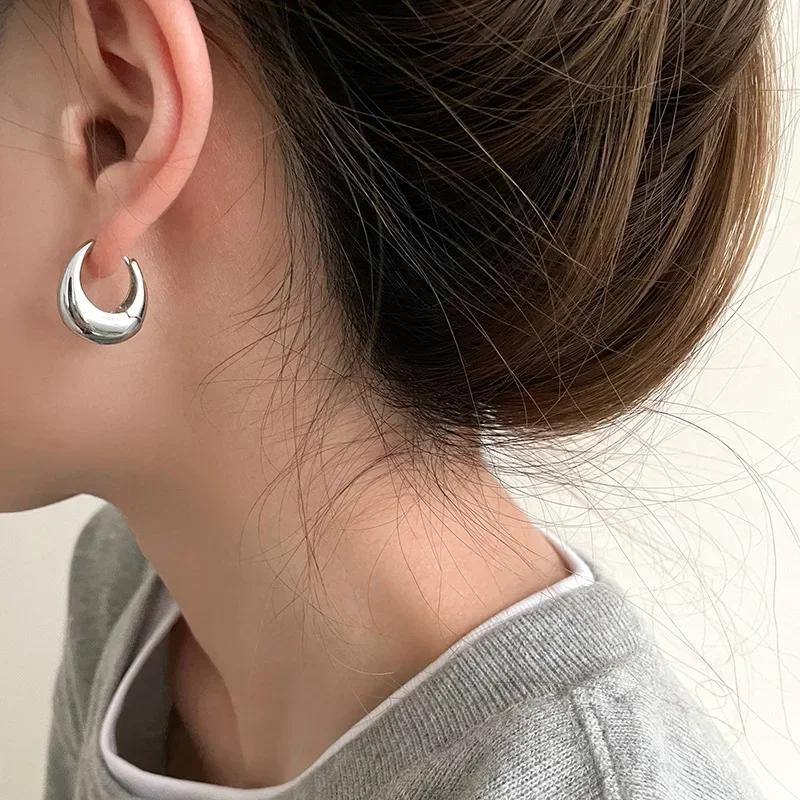 Stainless Steel Smooth Metal Chunky Hoop Earrings for Women Girls Fashion Round Circle Hoops Statement Earrings Punk Zircon