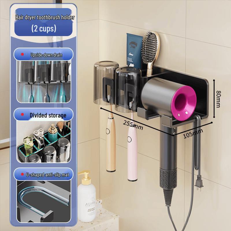 Jiabangshou Wall-Mounted Hair Dryer & Toothbrush Holder