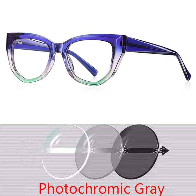 Polygon Cat Eyes Photochromic Glasses Women Myopia Eyeglasses Students Short Sight Eyewear 0 -0.5 -1 -1.25 -1.5 -1.75 -2.0 To -6