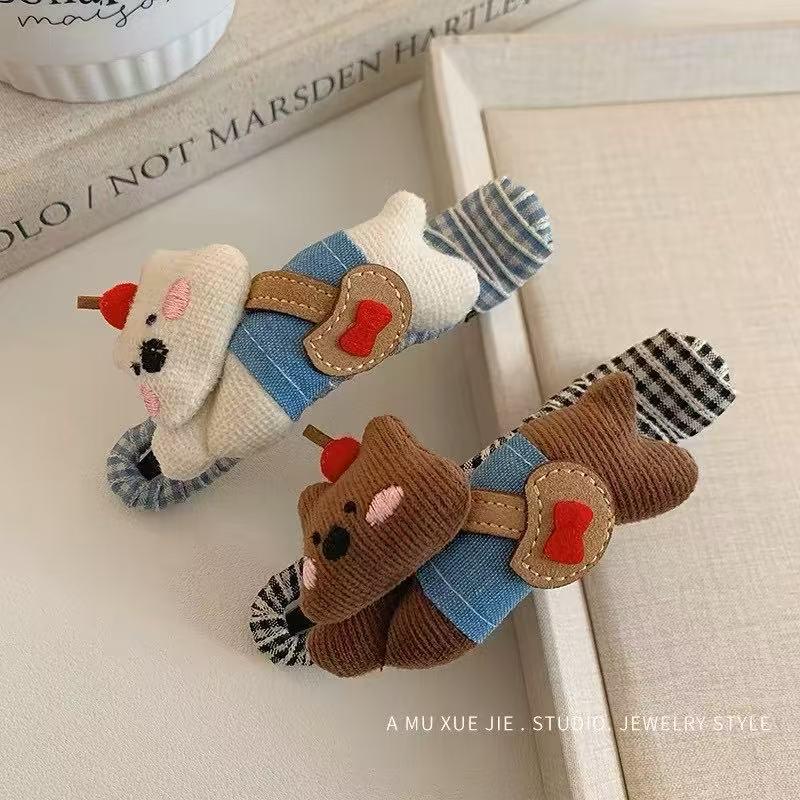 Cute Cartoon Dog Plaid Hair Clip - Versatile Fabric Duckbill Hairpin for Buns & More