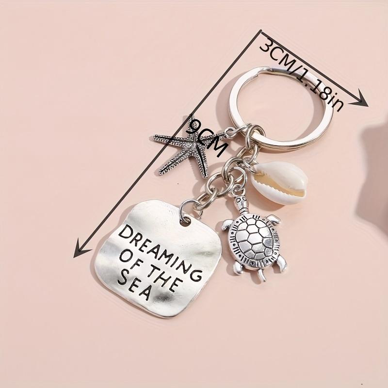 1pc Alloy Metal Keychain with Turtle, Starfish, Seashell & "Dreaming of the Sea" Charm - Nautical Theme Decorative Key Ring for Women, Birthday Gift