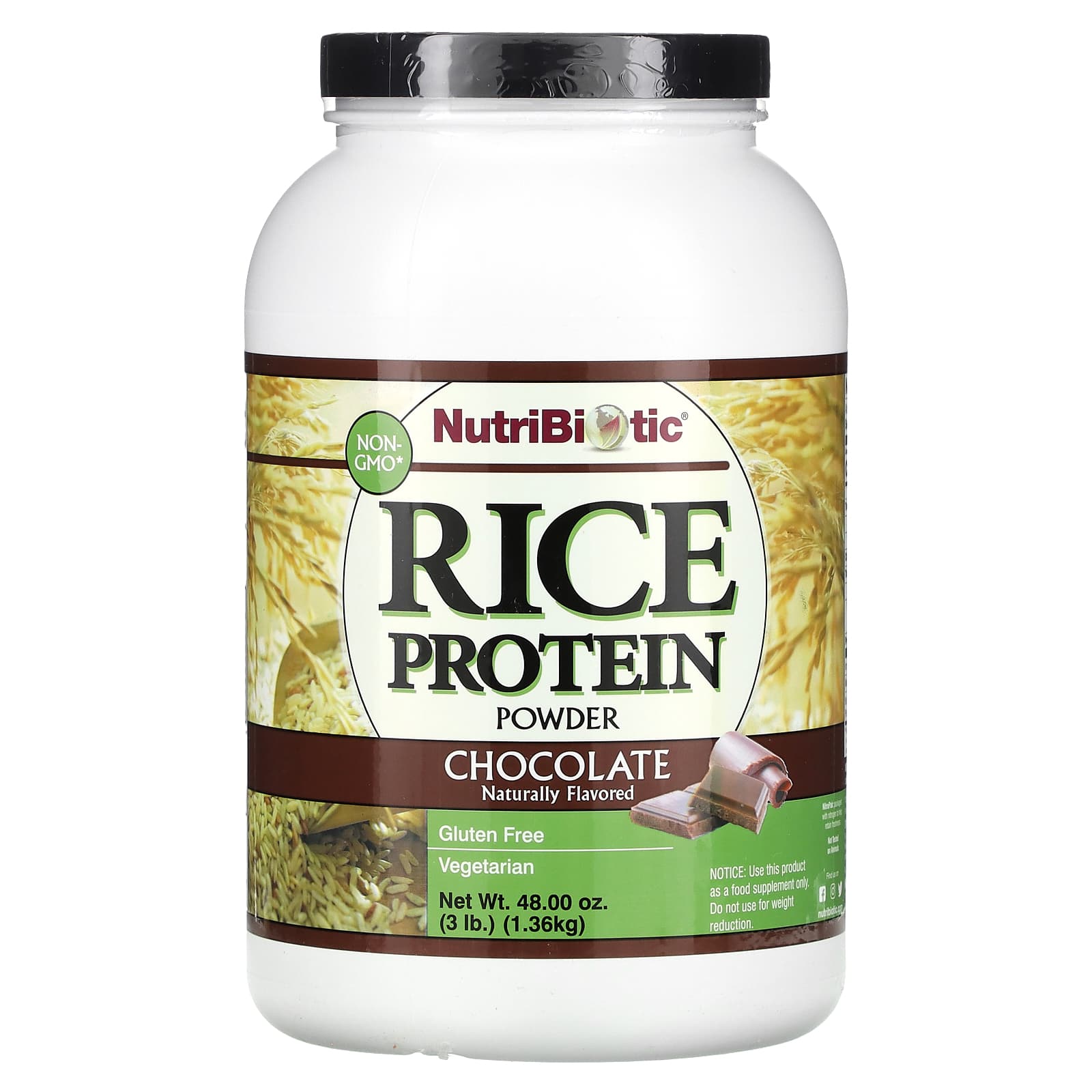 

NutriBiotic, Rice Protein Powder, Chocolate Flavor, 3 lb (1.36 kg)