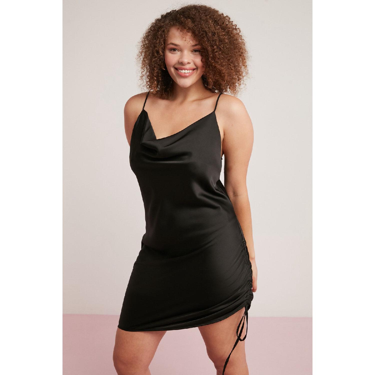 

Anna Female Lycra Satin Fabric Drape Detailed Degage Hanger Mini Viscose Black Large Size Dress XL чорний