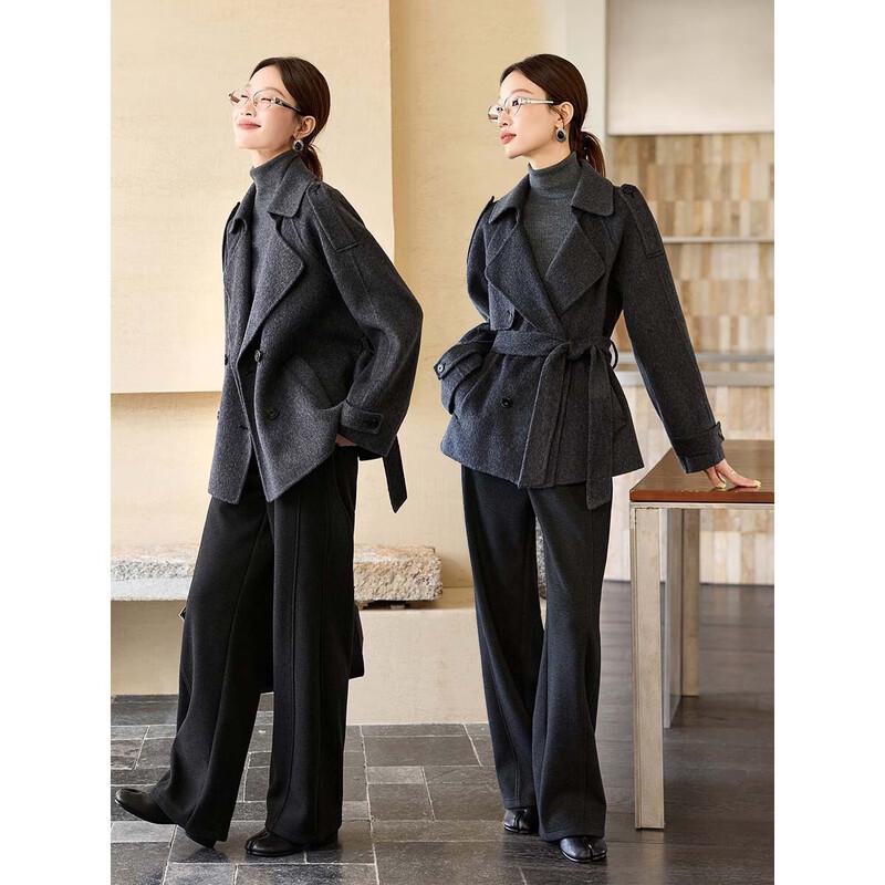 MOHAN YIMEI 2025 Winter Wool Blend Double-Faced Belted Trench Coat