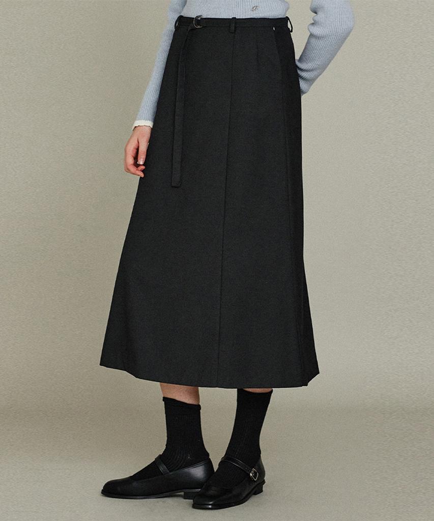 ITOV SEOUL Mid-Rise Wool Flare Belted Skirt Ch