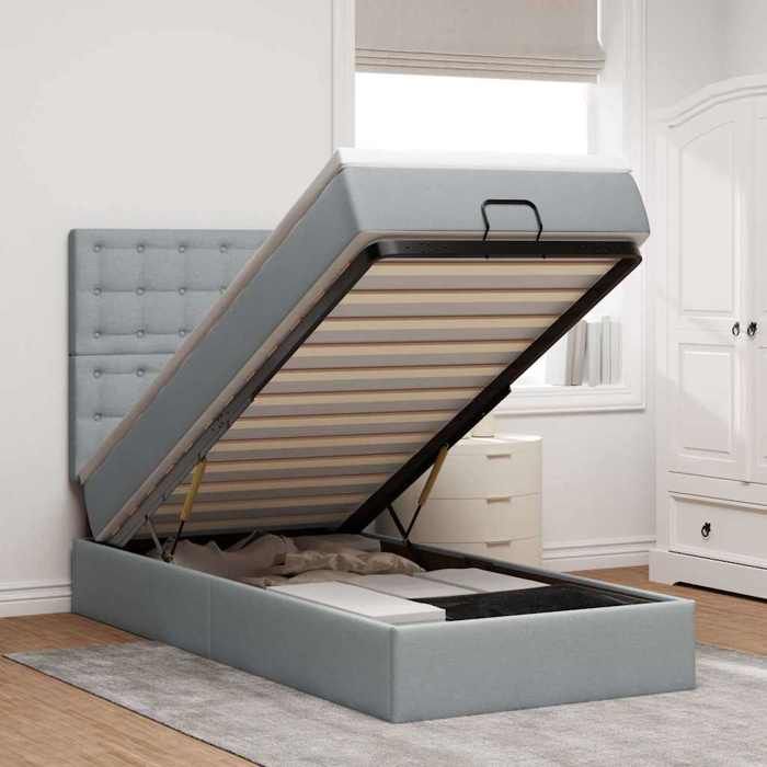 VidaXL Cadre de lit ottoman et matelas gris clair 100x200 cm tissu, cadre de lit, cadre de lit rembourré, cadre de lit 3313299