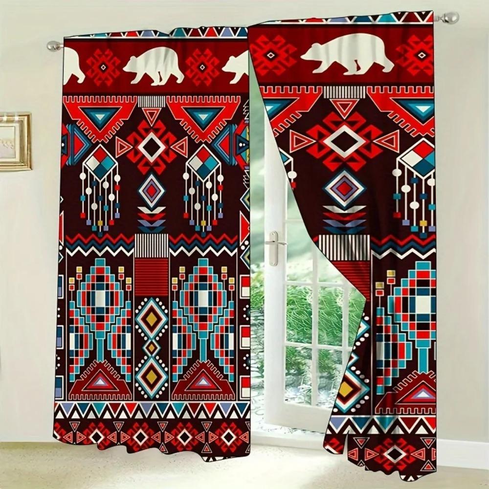 2pcs Boho Floral Curtains Vintage Bohemian Flower Patterned Window Drapes For Bedroom Living Room Rod Pocket Window Treatments