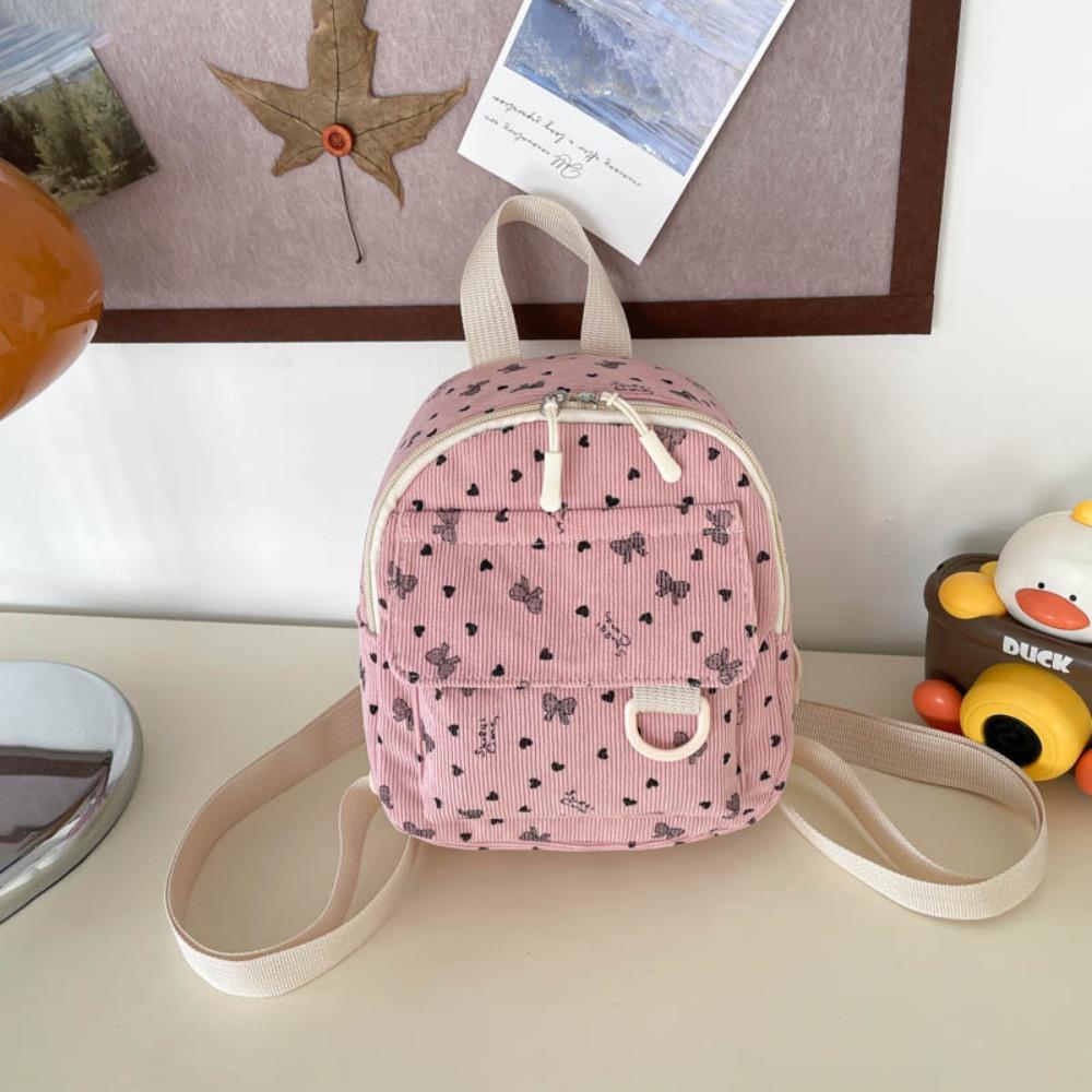 

Casual Adjustable Shoulder Strap Crossbody Bag Corduroy Bow Pattern Mini Rucksack Lightweight Travel Backpack Women розовый