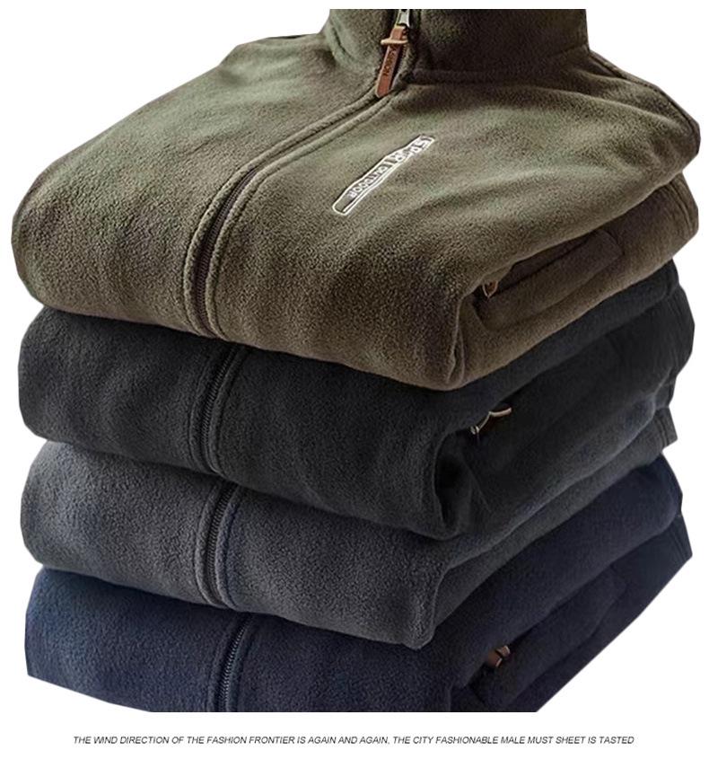 Men's Autumn Winter Stand Collar Thick Fleece-Lined Lambswool Jacket