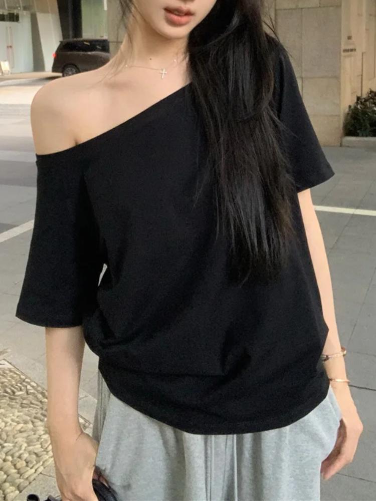 Sexy Svetry Dámské Odhalená Ramena Zkrácené Pletené Základní Oblečení Podzim Vše-ladící Boční Rozparek Jednoduché Jemné Štíhlé Vznešené Svodné