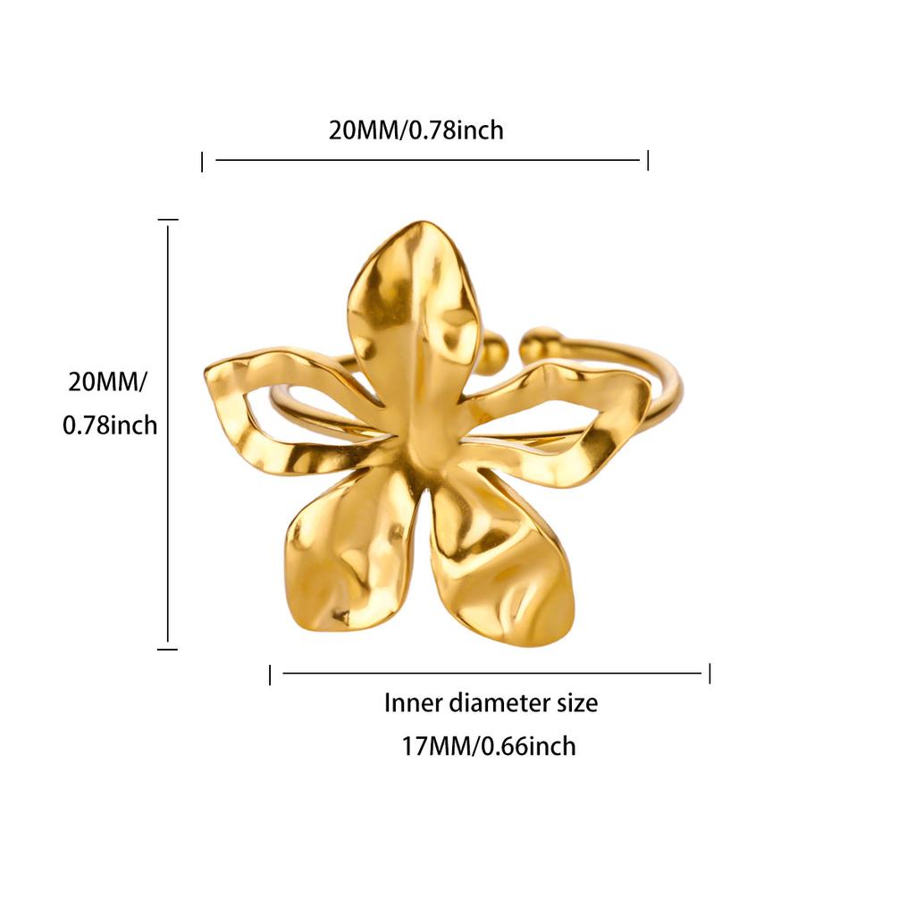 Stainless Steel Flower Rings For Women Girls 18K Gold Plated Flower Open Ring 2025 Trendy New Waterproof Jewelry Wedding Gifts