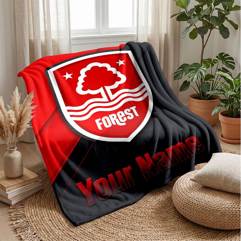 Coperta in Flanella Nottingham Forest FC con Testo Nome Personalizzato Logo Calcio Coperta in Pile Personalizzata Regalo Speciale per Divano Camera da Letto Casa