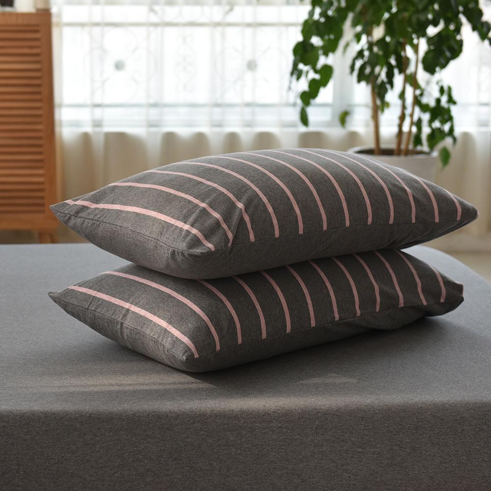 Pure Cotton Jersey Striped Bedding Set: Pillowcase, Duvet Cover, Fitted Sheet - Ideal for Dorms