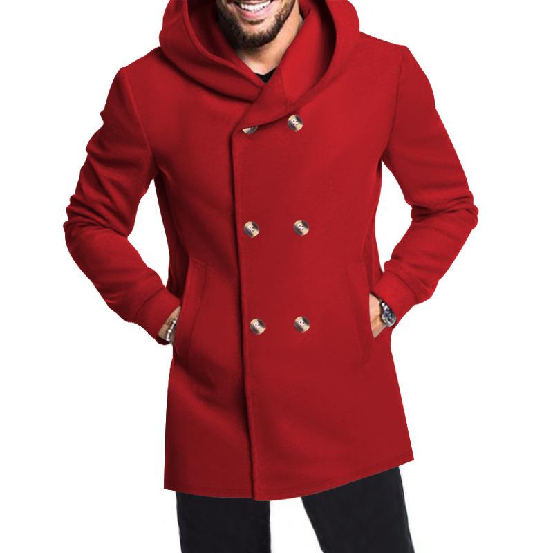 New Arrival Men's Mid-Length Slim-Fit Trench Coat with Hood - Solid Colour Casual Jacket
