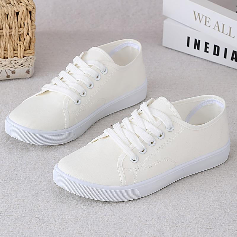 Women's Summer Shoes Flat White Shoes Breathable Work Nurse Shoes Cloth Anti Slip Flat Bottom Lace Up Solid Color