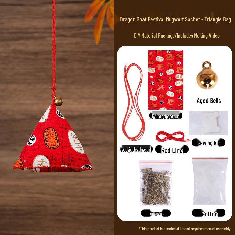 Dragon Boat Festival DIY Mugwort Mosquito Repellent Sachet Kit - Triangular Zongzi Pendant Gift