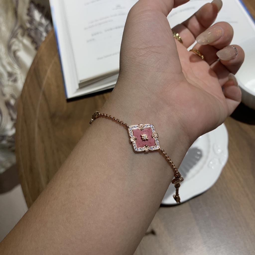 Lasbuchi Court Style Four-Leaf Clover Natural White Fritillary Tiger Eye Bracelet Light Luxury High-End Jewelry