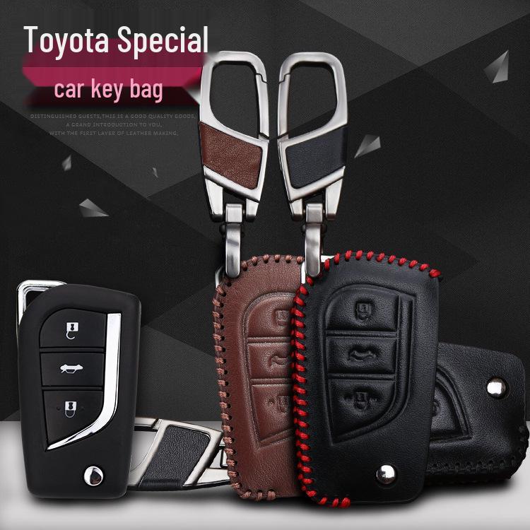 Совместимый чехол для ключа для Toyota Corolla, Camry, Crown, Levin, Reiz, Highlander, RAV4 Red Line Toyota Folding 3-Button (Leather Buckle)