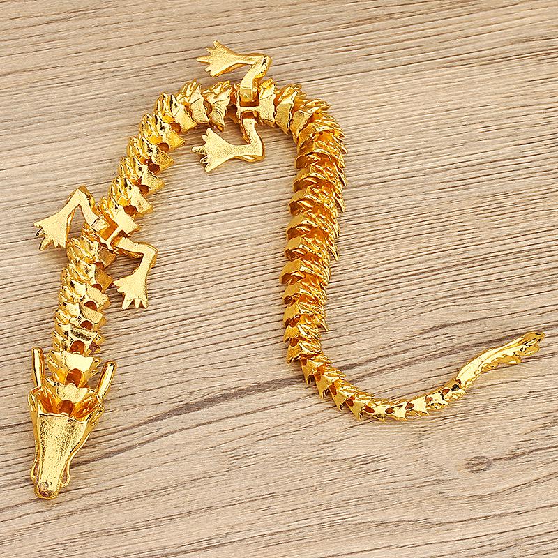 Brass 3D Articulated Chinese Dragon Ornament for Home or Office, Antique Metal Handcrafted Decor.