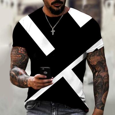Herren-T-Shirt im trendigen Design, Schwarz-Weiß-Kunst, 3D-Druck, übergroße Oberteile mit Rundhalsausschnitt, lockere, lässige T-Shirts im einfachen Stil, kurzärmelig