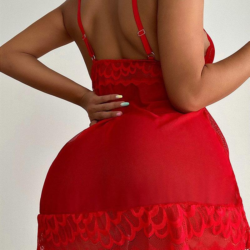 Erotic lingerie plus size lace mesh see-through suspender nightdress sexy flirty sexy lingerie home set