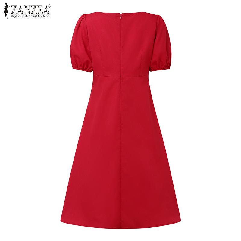 ZANZEA Women Casual Square Neck Summer Short Sleeve Dress