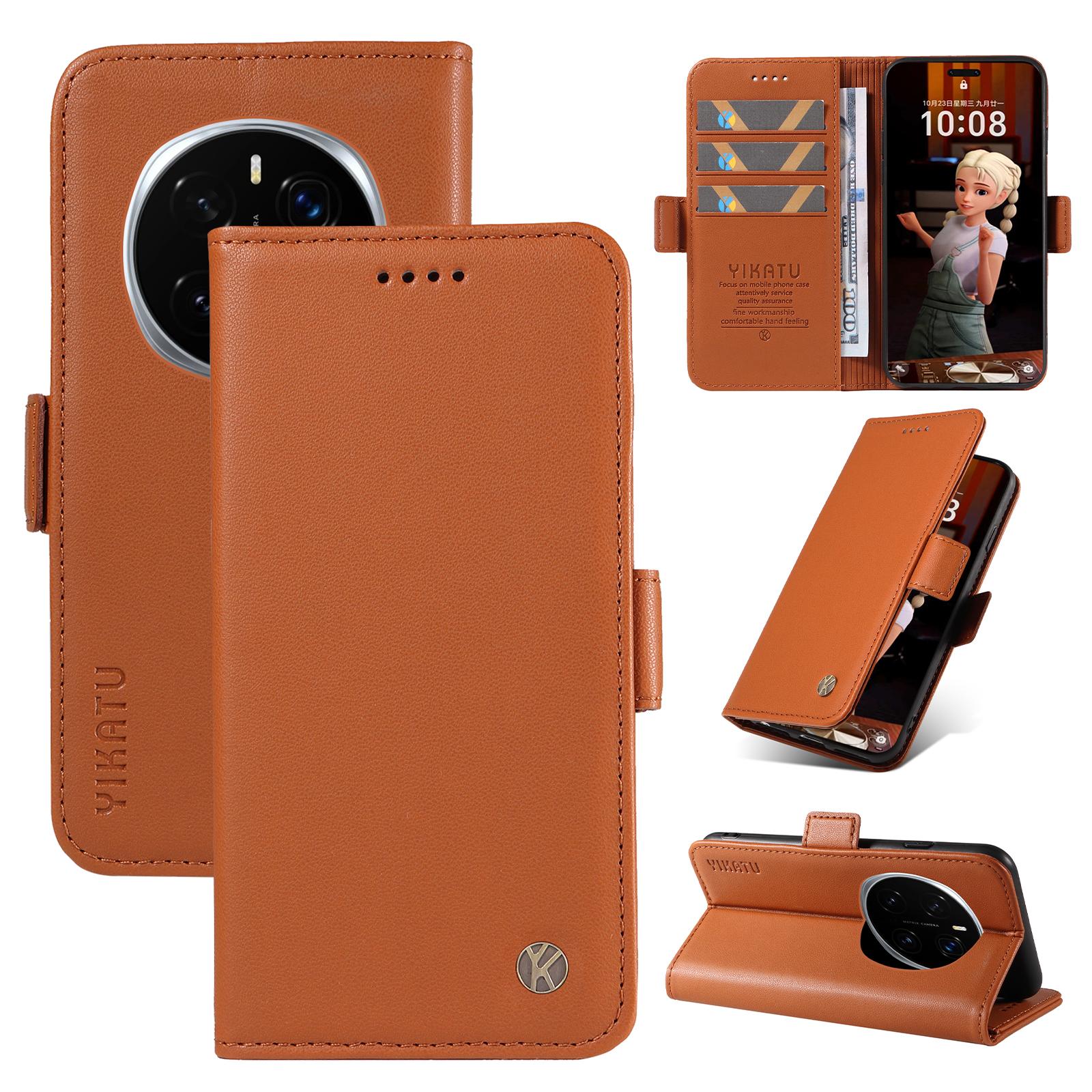 For Honor Magic7 Pro 5G Wallet Phone Case YIKATU YK-003 Leather Stand Cover -  Black E