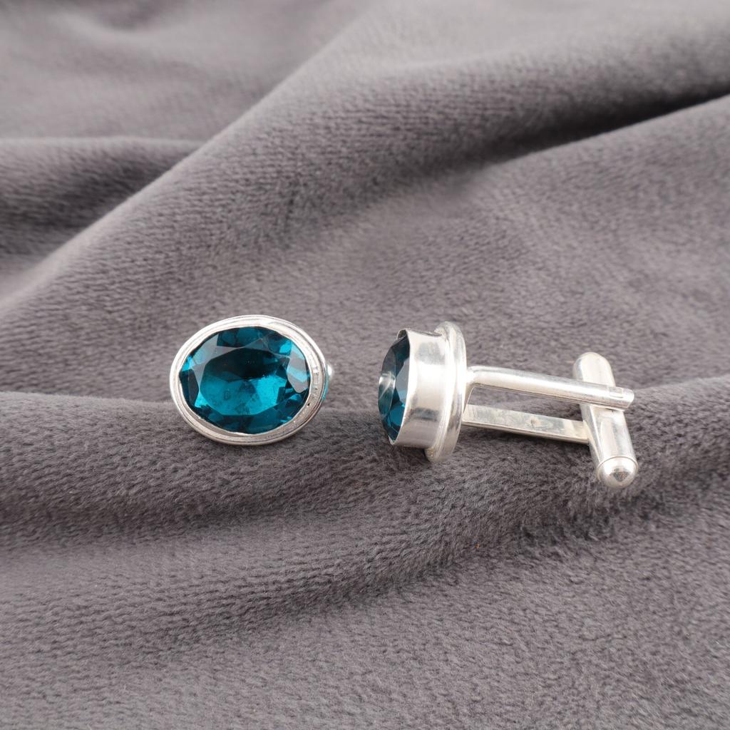 Apatite Gemstone 925 Sterling Silver Handmade Gift Jewelry Men Cufflinks 0.59" CL-2-8