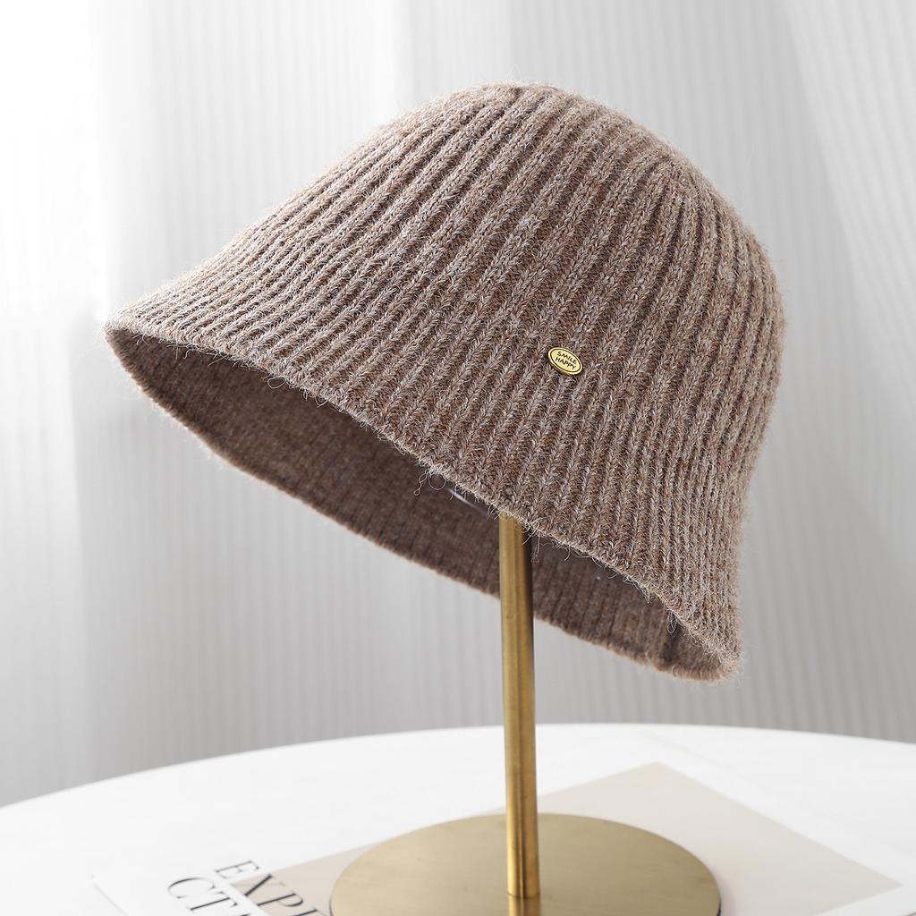 Fashion versatile knitted bucket hat women's autumn and winter casual simple washbasin hat plain bucket hat