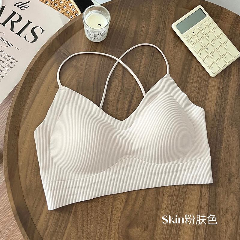 Traceless cool feeling cross halter beautiful back underwear women's thin thin shoulder straps suspenders gather summer tube top integrated bra