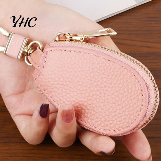 Car Key Holder Faux Leather Case with Hanging Buckle Keyring Chain Portable Fob Remote Zipper Bag Protector Pouch Wallet Cover