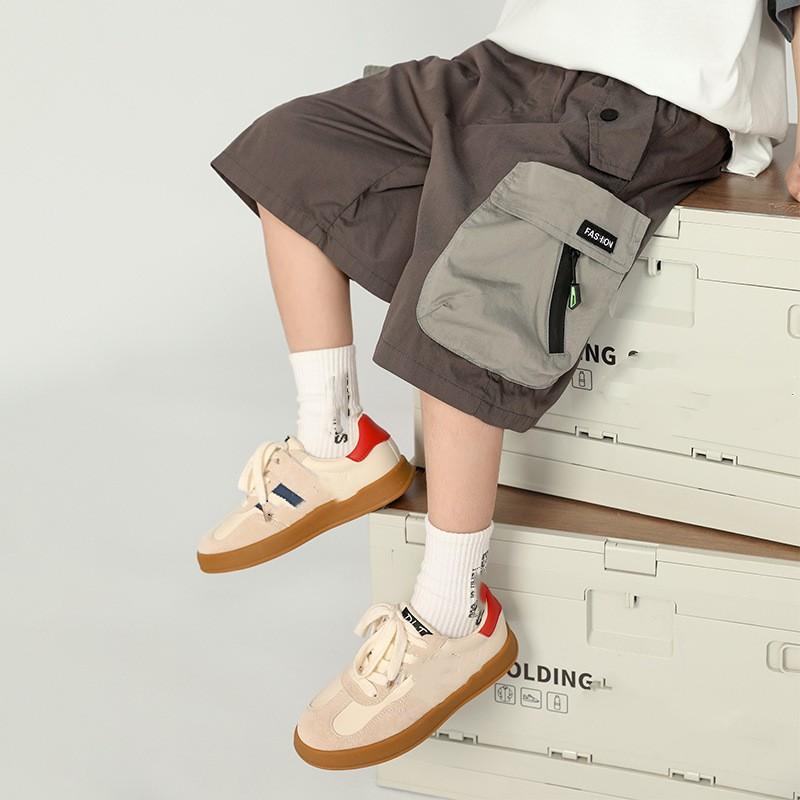 

Boys Summer Cargo Shorts Kids Zipper Pocket Knee-length Pants Casual Outdoor Thin Cotton Trousers 120 серый