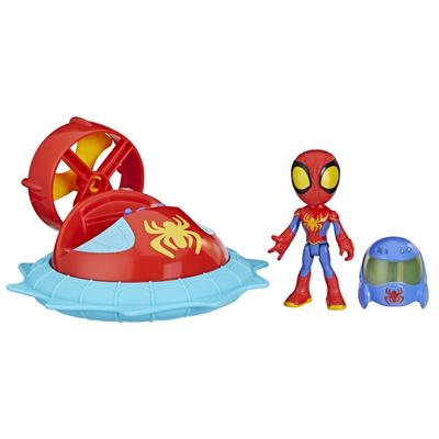 Marvel Spidey und seine erstaunlichen Freunde: Spidey mit Hover-Spinner, Netz-Spinner, Fahrzeug und Zubehör, 4 Zoll (10 cm) Actionfigur, Ab 3 Jahren, F7252,