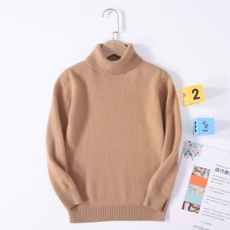 Children's 100% Pure Wool High Turtleneck Sweater - Autumn & Winter Pullover for Boys and Girls