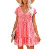 2026 Spring/Summer V-neck Buttoned Floral Short-sleeve Loose Casual Dress for Women