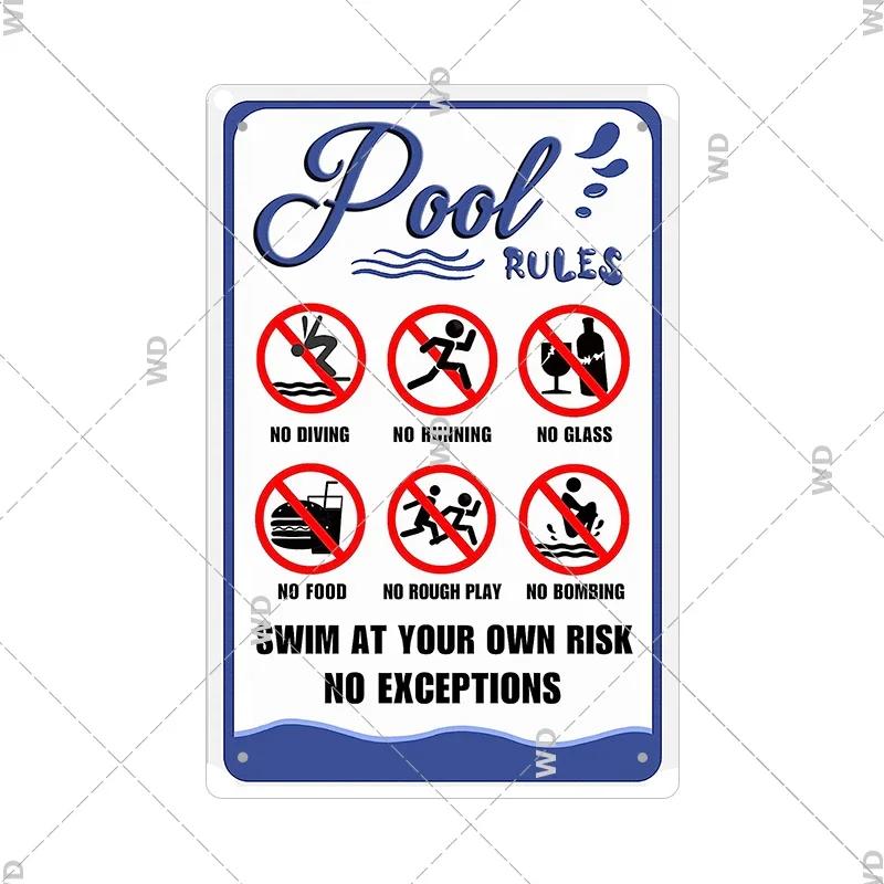 Tin Sign Pool Funny Rules Vintage Plaque Welcome Warning No Swimming Instruction Metal Sign For Home Pool Store Club Wall Decor