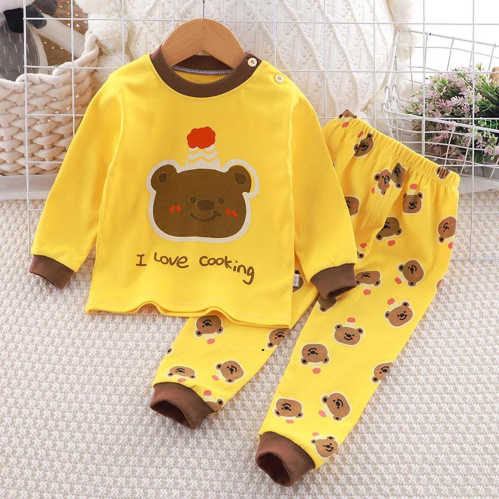 Conjunto de Pijama de Algodón Otoñal para Niños: Ropa de Casa Long John para Niños y Niñas
