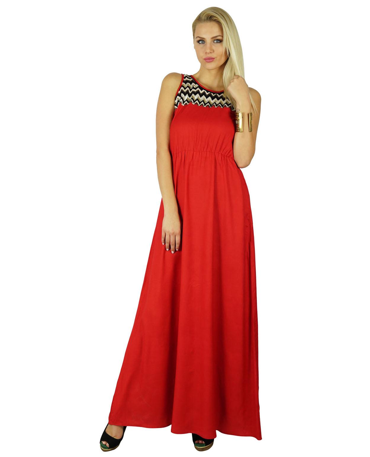 

Bimba Women Long Maxi Dress Embroidered Neck Trendy Chic Clothing Custom Size червоний