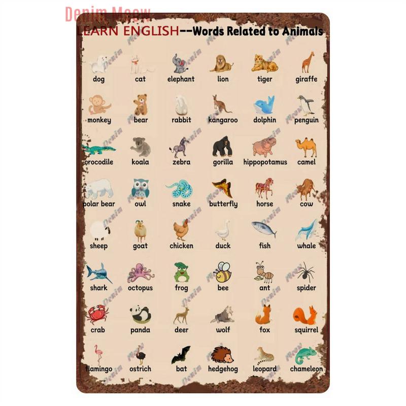 Funny Plants Metal Tin Sign Vintage English Flowers Retro Fruits Butterflys Animals Wall Poster Home Plates WY