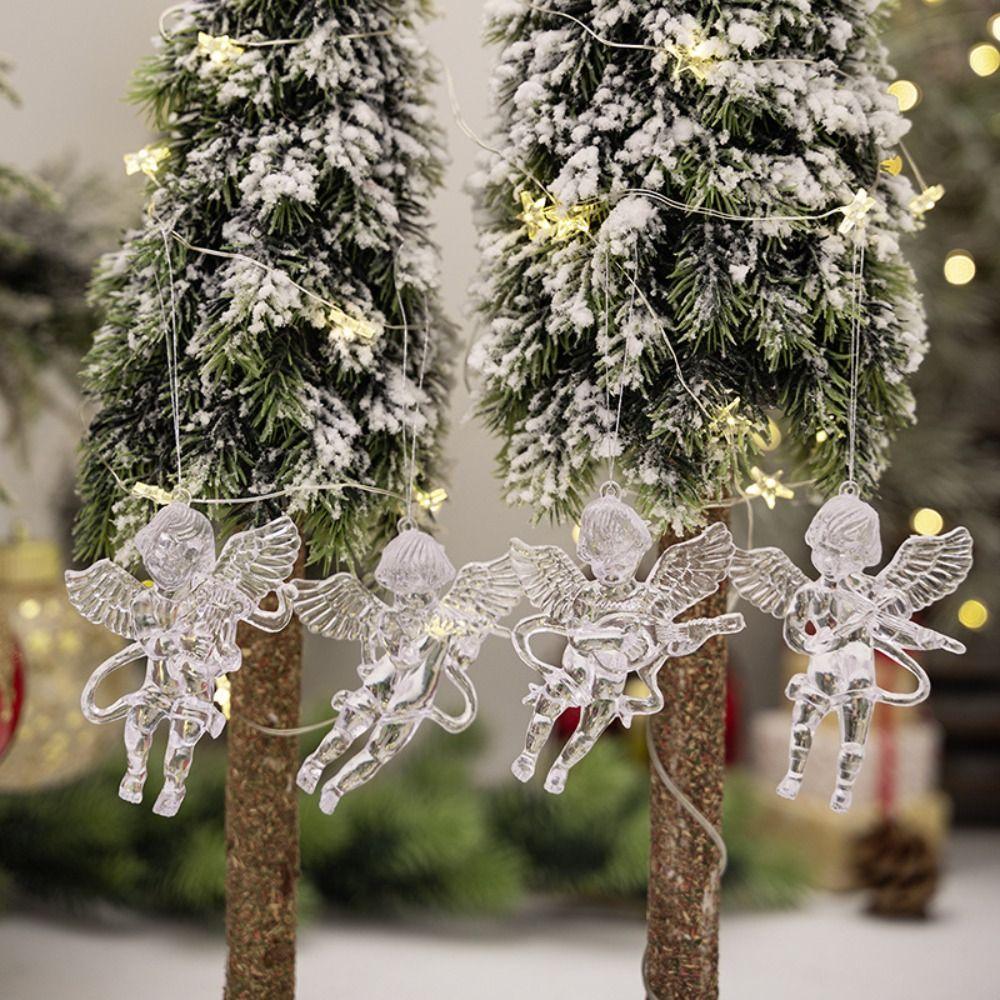 

4pcs Acrylic Christmas Angel Ornaments Handmade Festival Mini Angels Pendants Transparent Christmas Tree Decoration