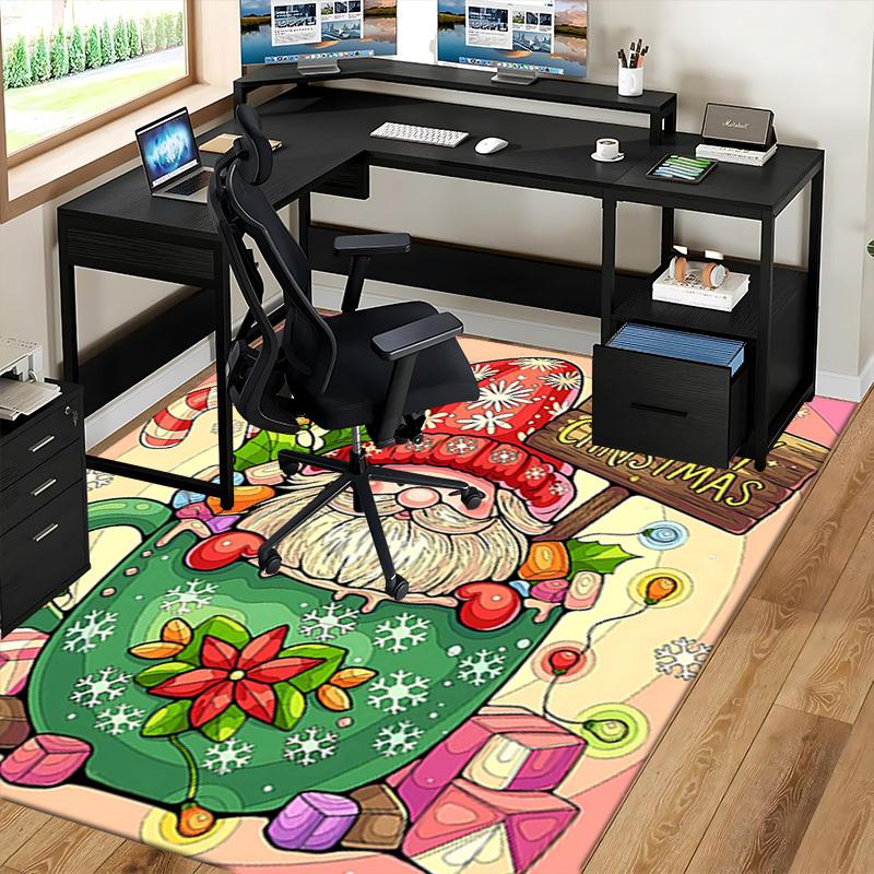 Christmas Gnome Chair Mat - Anime Cartoon Design, Non-Slip Rug for Office, Home Decor, Living Room, Bedroom, Game Room & Dorm Carpet - Festive Gift.R0