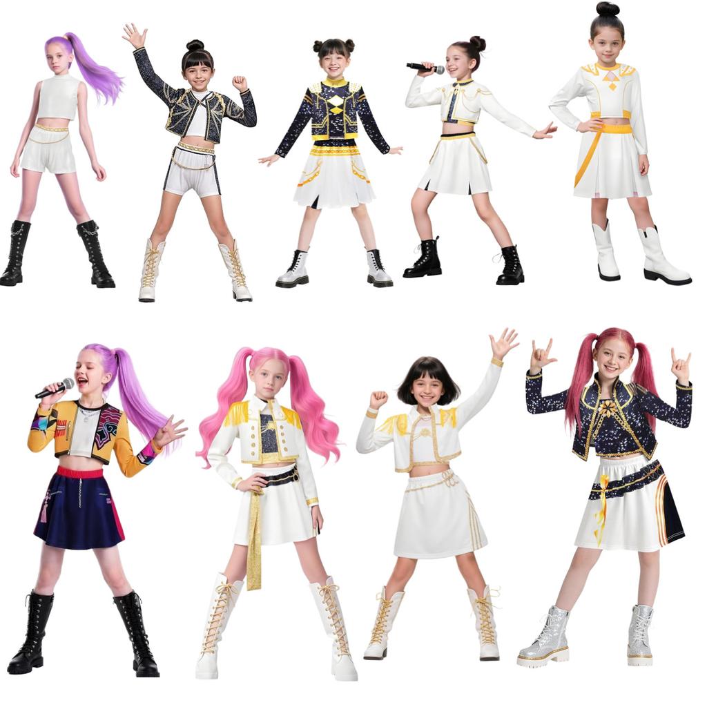 Girls School Stage Performance Pop Singer Carnival Party Role Playing Costumes Kids Pretend Game Halloween Cosplay Outfit Suit Set